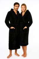 Zwarte fleece badjas met capuchon-l/xl - thumbnail