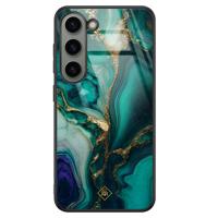 Samsung Galaxy S23 glazen hardcase - Marmer groen goud - thumbnail