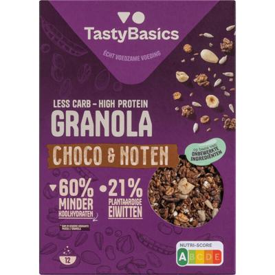 TastyBasics Less carb-high protein granola choco en noten 350 Gram TastyBasics Less carb-high protein granola choco en noten 350 Gram