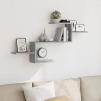 Wandschap 104x15x49 cm bewerkt hout betongrijs - thumbnail