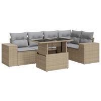 6-delige Loungeset met kussens poly rattan beige - thumbnail