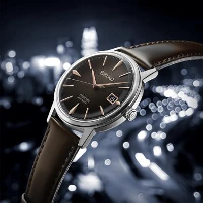 Seiko SRPJ17J1 Horloge Presage Automaat staal-leder zilverkleurig-bruin 39,5 mm