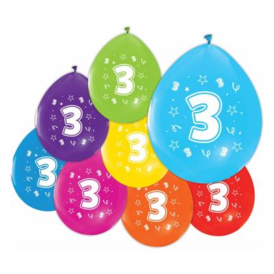 Globos Ballonnen 2-zijdig geprint cijfer 3, 8st.