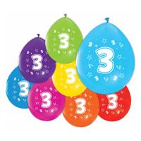 Globos Ballonnen 2-zijdig geprint cijfer 3, 8st. - thumbnail
