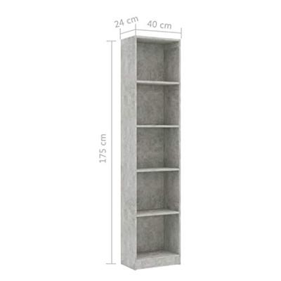 Boekenkast met 5 schappen 40x24x175 cm spaanplaat betongrijs