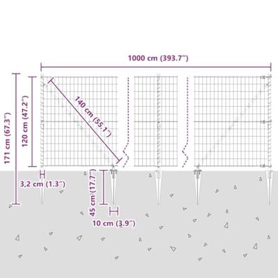 VidaXL Hek met paal groen 1,2 x 10 m staal en pvc