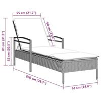 Ligbed met kussen 63x200x81 cm poly rattan lichtgrijs - thumbnail