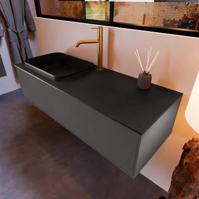 Badkamermeubelset Mondiaz Erin 120 cm met 1 Lade met RIDGE Wastafel Links Urban met 1 kraangat Greeploos Mat Dark Grey