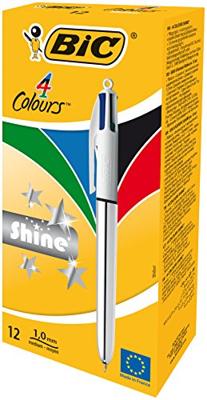 Balpen bic 4kleuren shine m zilver | 12 stuks