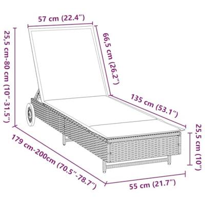 Ligbed met wielen en kussen poly rattan grijs
