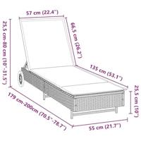Ligbed met wielen en kussen poly rattan bruin - thumbnail