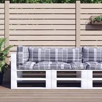 VidaXL Palletkussens 3 st stof ruitpatroon grijs - thumbnail