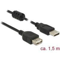 Delock 84884 USB-kabel USB 2.0 USB-A stekker, USB-A bus 1.50 m Zwart Met Ferrietkern - thumbnail