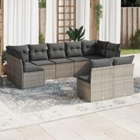 9-delige Loungeset met kussens poly rattan grijs - thumbnail