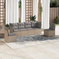 7-delige Loungeset met kussens poly rattan beige - thumbnail