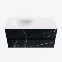 MONDIAZ VICA 100cm badmeubel onderkast Marquina 2 lades. Wastafel MOON links zonder kraangat, kleur Talc. - thumbnail