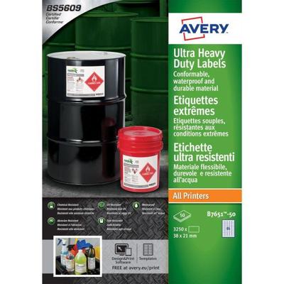 Etiket Avery B7651-50 38x21mm polyethyleen wit 3250 etiketten Etiket Avery B7651-50 38x21mm polyethyleen wit 3250 etiketten