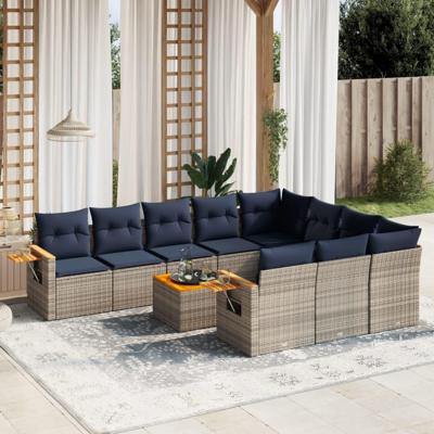 11-delige Loungeset met kussens poly rattan grijs