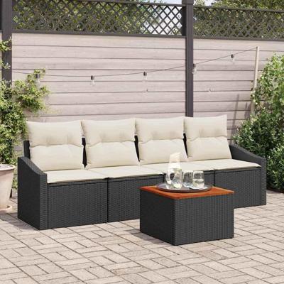 Tuinbankenset met kussen 5 pcs Zwart poly rattan