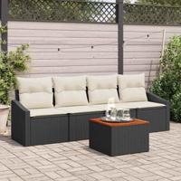 Tuinbankenset met kussen 5 pcs Zwart poly rattan - thumbnail