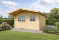 Blokhut Floor 410x410 cm + luifel 130 cm 40 mm vuren blank- - - Van Kooten - thumbnail