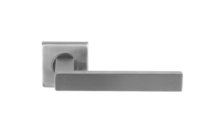 Deurklink Linea rvs basis op vierkant rozet geveerd Deurklink Linea rvs basis op vierkant rozet geveerd