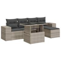 6-delige Loungeset met kussens poly rattan lichtgrijs - thumbnail