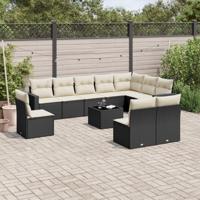 11-delige Loungeset met kussens poly rattan zwart - thumbnail