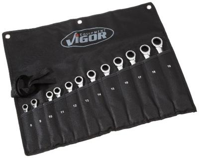 Vigor V1031 Steek-ringratelsleutelset 12-delig Sleutelbreedte (metrisch) 8 - 19 mm