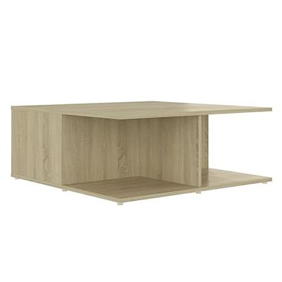 Salontafel 80x80x31 cm bewerkt hout wit en sonoma eikenkleurig
