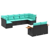 9-delige Loungeset met kussens poly rattan zwart - thumbnail