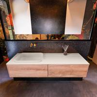 Badkamermeubelset Mondiaz Erin 150 cm met 2 Lades met RIDGE Wastafel Links Linen Zonder Kraangaten Greeploos Mat Washed Oak - thumbnail