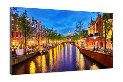 Schilderij - Aan de Amsterdamse grachten, 2 maten, Premium print