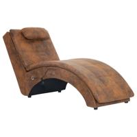 Massage chaise longue met kussen kunstsuède bruin - thumbnail