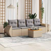 5-delige Loungeset met kussens poly rattan beige - thumbnail