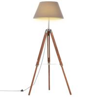 VidaXL Vloerlamp driepoot 141 cm massief teakhout honingbruin en grijs - thumbnail