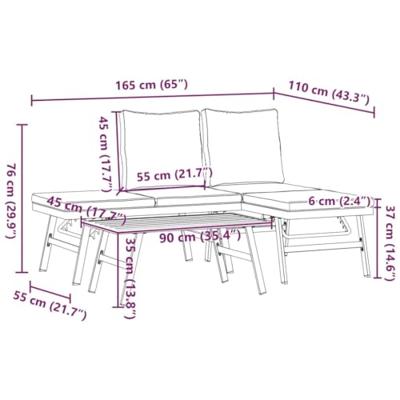 3-delige Tuinbankenset met kussens gepoedercoat staal zwart