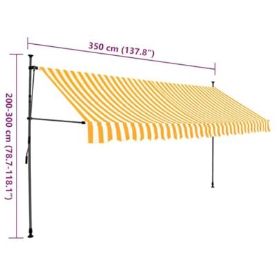Luifel handmatig uittrekbaar met LED 350 cm wit en oranje