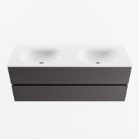 MONDIAZ VICA 130cm badmeubel onderkast Dark Grey 2 lades. Wastafel MOON dubbel zonder kraangat, kleur Talc. - thumbnail