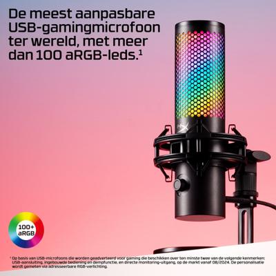 HyperX QuadCast 2 S - USB-microfoon voor streamers en contentmakers, 32-bits bitdiepte 192kHz samplingsnelheid, 100+ aRGB LED's, PC Win11, Mac, Steam Deck, USB-C - Zwart