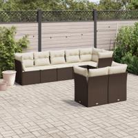 8-delige Loungeset met kussens poly rattan bruin - thumbnail