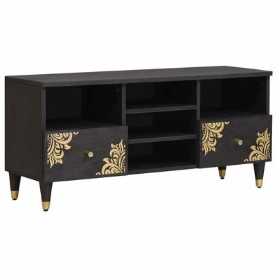 TV-kast met lade Zwart 100 x 33 x 46 cm Massief Mango Hout