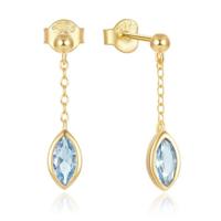 Elenza Goudkleurige Oorbellen met Blauwe Zirkonia en Lang Design - thumbnail