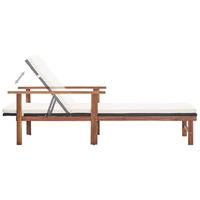 Ligbed met kussen poly rattan en massief acaciahout zwart - thumbnail