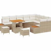 Tuin Sofa Set met kussen met opslag 12 pcs Beige Poly riet - thumbnail