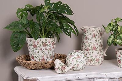 Clayre & Eef Bloempot Ø 12x10 cm Roze Beige Keramiek Bloemen Bloempot