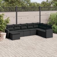 8-delige Loungeset met kussens poly rattan zwart - thumbnail