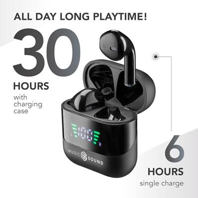 Music Sound, Spark TWS Hoofdtelefoon, Bluetooth, draadloos, led-display, 30 uur afspelen, automatische koppeling, touch-bediening op de oordopjes, zwart