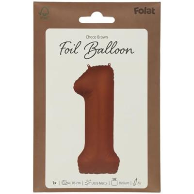 Folieballon Cijfer 1 Bruin Mat (86cm)