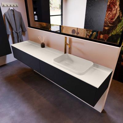 Badkamermeubelset Mondiaz Erin 200 cm met 2 Lades met RIDGE Wastafel Rechts Linen met 1 kraangat Greeploos Mat Urban